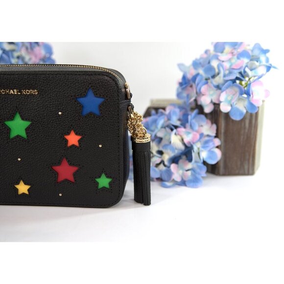 Michael Kors Black Leather Rainbow Star Cut Out Ginny Camera Crossbody NWT - Picture 3 of 6